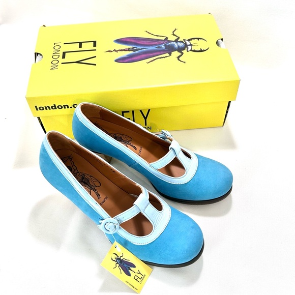 Fly London Womens Begi BEGI085FLY Blue Leather Pumps Heels Shoes Size 38 (7-7.5) - Picture 1 of 15